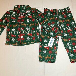 Carter's Boys Size 4 2 Piece Coat Style Green Fair Isle Christmas Pajamas NWT